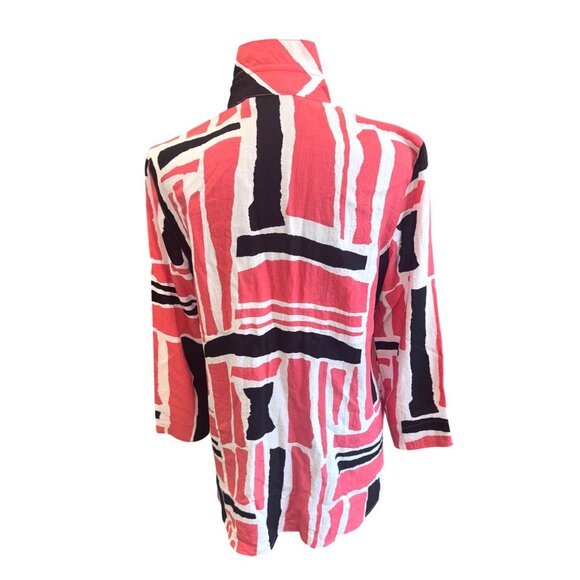 Ali Miles Abstract Button Front Tunic Top S Red/Black/White Travel Casual Artsy - Picture 2 of 9